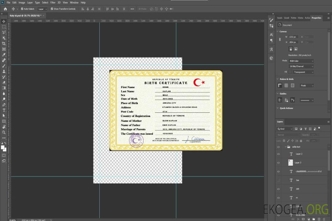 Modèle PSD de certificat de naissance en Turquie template Modèle PSD de certificat de naissance en Turquie template